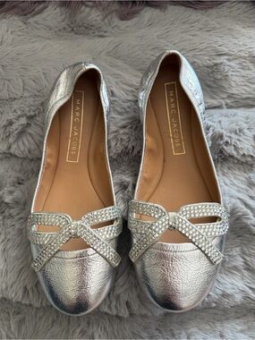 Marc Jacobs Silver Crystal Bow Leather Ballet Flats brand new 38 7.5